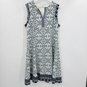 Liz Claiborne Sleeveless Cream & Green Floral Lined Fitted Flare Dress - Size 16